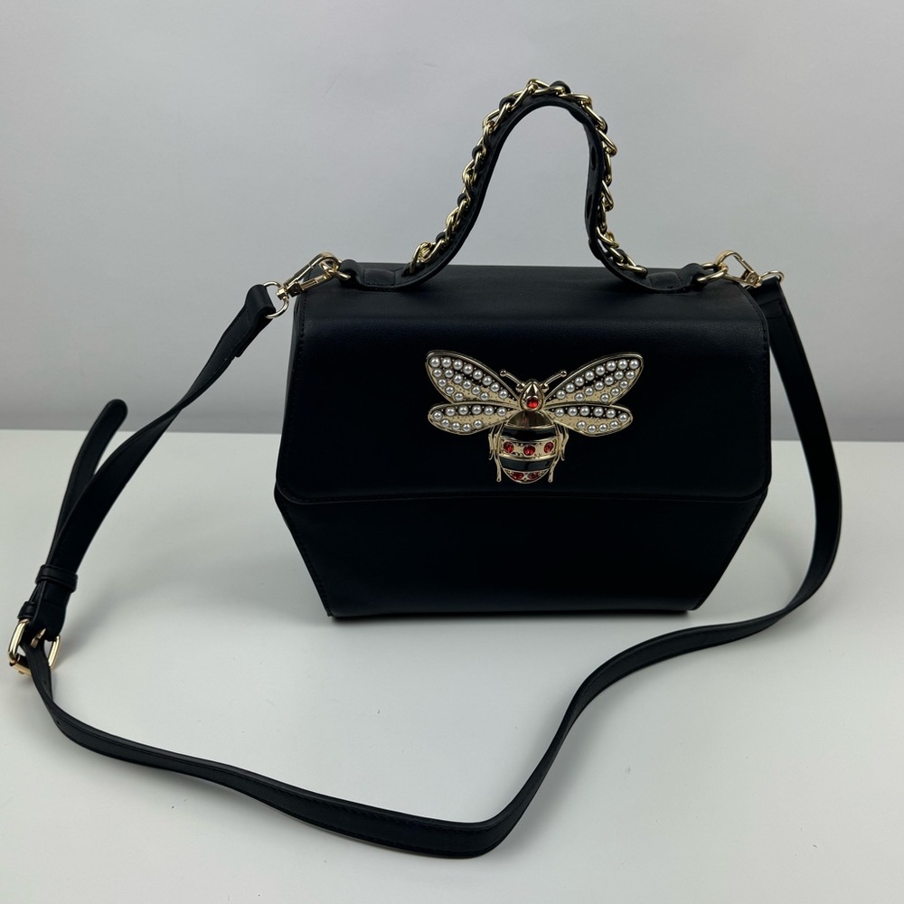 Soulfina Collection Women’s Queen Honey Bee Vegan Faux black Leather‎ Satchel